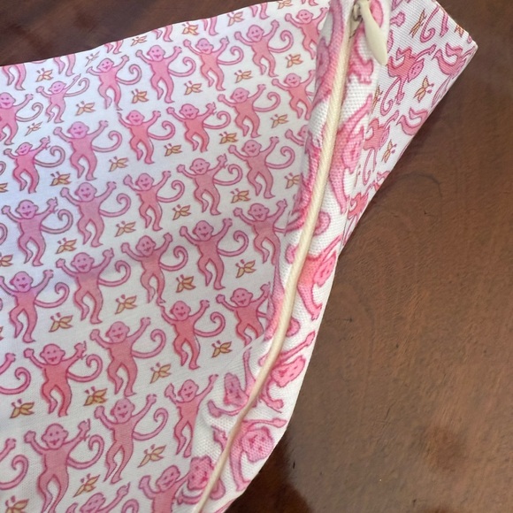 Pink Monkey Patterned Fabric Zippered Pillow Cover - Picture 4 of 5